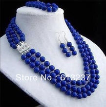 hot free Shipping new 2014 Fashion Style diy 8mm 3rows lapis lazuli necklace bracelet earring sets GE4150 2024 - buy cheap