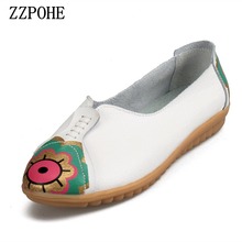 Zzpohe sapato feminino de couro pu, calçado casual confortável para mulheres estilo nacionais, sapatos macios para primavera e outono 2024 - compre barato