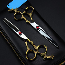 Tesoura de cabelo dragon, tesoura profissional japonesa 440c de 6 polegadas dourada para corte de barbeiro e cabelereiro 2024 - compre barato