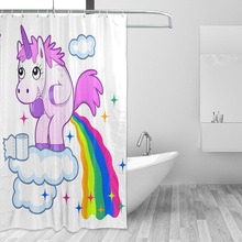 Cortina de ducha con dibujos de unicornios, tejido impermeable de arcoíris, con estampado de dibujos animados, para caca de Animal sonriente, resistente al moho 2024 - compra barato