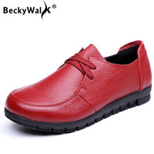 BeckyWalk Plus Size 35-43 Autumn Women Shoes Genuine Leather Flats Shoes Woman Lace-Up Moccasins Comfortable Mother Shoe WSH2949 2024 - buy cheap