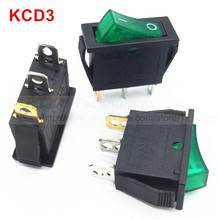5pcs/lot Delicate Rocker Switch KCD3 AC 250V 15A 3 Pin ON/OFF I/O SPST Snap in Mini Boat Green with LED,Free shipping 2024 - buy cheap