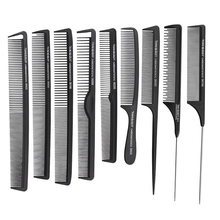 Pente de cabeleireiro em carbono, 9 peças pretas, pente de cabeleireiro antiestático e resistente ao calor, pente de corte em material de carbono 2024 - compre barato