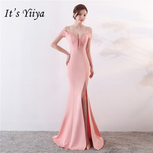 It's Yiiya Black Pink evening dress Floor-length short sleeve Elegant Boat neck long Porm dresses Fashion Formal Party gown C068 2024 - buy cheap