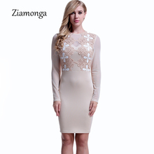 Ziamonga Vestidos Mujer Embroidery Lace O-Neck Long Sleeve Womens Sexy Bodycon Dresses Party Night Club Midi Dress 2018 Vestidos 2024 - buy cheap