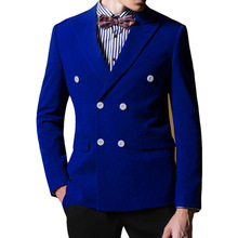 Chaqueta de terciopelo azul real para hombre, vestido de novio de boda, traje de dos piezas, chaqueta de doble botonadura, traje de negocios personalizado 2024 - compra barato