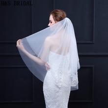 H & s véu de noiva curto, noiva com borda, acessório para casamento, futura esposa 2024 - compre barato