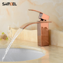 Samoel Rose Golden Bathroom Sink Faucet Brass Polish Deck Mounted Rose Gold Waterfall Basin Mixer Tap RS338 2024 - buy cheap