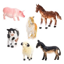 Juguete para niños 6 uds modelo de granja de animales conjunto cerdo perro vaca oveja caballo burro 2024 - compra barato