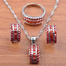 2020 New Red Cubic Zirconia Jewelry Set Wedding Jewelry For Women Bracelet Ring Necklace And Earrings Sets Jewellry JS0141 2024 - buy cheap