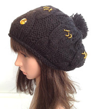 BomHCS 100% handmade knitted beanie hat new ringstone Diamond Black women winter warm hat cap 2024 - buy cheap