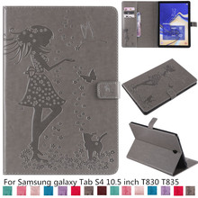 Чехол для Samsung Tab S4 10,5 дюймов T830 T835 кожаный магнитный чехол-книжка с кошкой и цветком SM-T830 T835 чехол для планшета + ручка 2024 - купить недорого