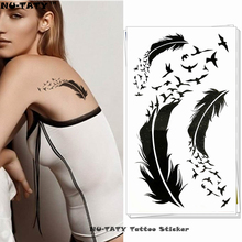 Nu-tatuy asas de penas pretas para tatuagem temporária, arte corporal flash, 17*10cm à prova d'água, estilo de carro 2024 - compre barato