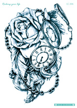 Rocooart LC306 Vintage Clock Tatoo Sticker Black White Flower Temporary Tattoo Sticker Skull Fake Tattoo Taty For Arms Women Men 2024 - buy cheap