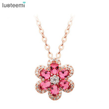 LUOTEEMI Charm Luxury Oval Cubic Zirconia Big Flower Necklace for Women Fahion Bridal Pendant Jewelry 2024 - buy cheap