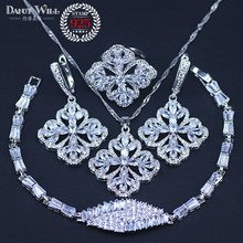 Dubai style Women White Zircon silver color Jewelry Sets Bracelets Pendant Necklace Rings Earrings With Stones Costume Jewelery 2024 - buy cheap