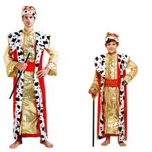 Children adult men Halloween party cosplay gold red Arabian Noble king costume prince cape crown clothes for boy 2024 - compre barato