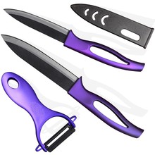 Global ceramic knives 4 inch utility knife and 5 inch slicing knife with sharp peeler Purple handle + Black blade cooking tools 2024 - buy cheap