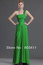 Free Shipping Pure One Shoulder A-Line Straight Neckline Green Chiffon Evening Dress 2024 - buy cheap