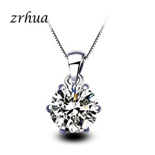 Zrhua alta qualidade 925 prata esterlina pingente colar claro cz cristal colar para o casamento feminino colares & pingentes 2024 - compre barato