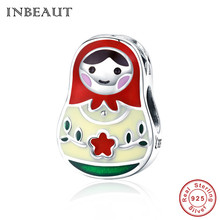 INBEAUT 100% 925 Sterling Silver Cute Round Russian Doll Beads Red Star Scarf China Traditional Girl Charm fit Brand  Bracelet 2024 - buy cheap