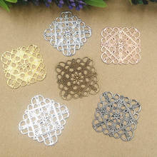 35mm Square Filigree Flower Link Wraps Connectors European Charms Hair Clasp Bu Yao Accessories DIY Findings Multi-Color Plated 2024 - buy cheap