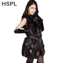 HSPL Long Fur Vest  Women Real Fur Ladies Sleevless Winter Autumn Genuine Female Natural Fashion sobretudo femininos casual 2024 - buy cheap