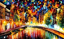 Wall art Colorful oil paintings Landscapes coming back amsterdam Modern abstract knife Art for room High quality Hand painted 2024 - buy cheap