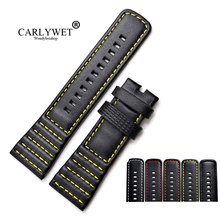 CARLYWET 28mm Wholesale Genuine Leather With Black White Orange Red Yellow Stitches Wrist Watchband Strap Loops For SevenFriday 2024 - buy cheap