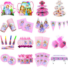 Copo de papel com tema da princesa sofia, disney, copo, prato, guardanapo, toalha, casamento, menina, presente de aniversário, bolsa, banner, caixa de doces 2024 - compre barato