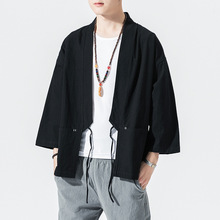 Abrigo Kimono japonés para hombre, chaqueta de lino y algodón, camisas Vintage informales holgadas de talla grande, M-5XL, rojo, negro y azul, #7907 2024 - compra barato