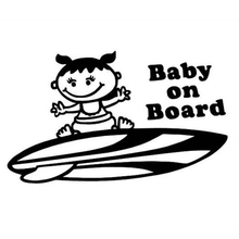 10x16cm Surf Baby on Board Girl Vinyl Car Sticker Funny American Surf Hawaii Decal Safety Skateboard Waterproof TA048 2024 - buy cheap
