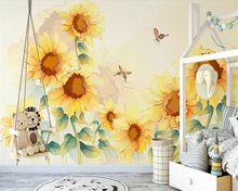 beibehang Custom wallpaper hand-painted sunflower sofa TV background wall living room bedroom background wall mural 3d wallpaper 2024 - buy cheap