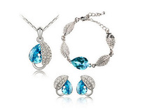 Drop Crystal Set Acacia leaves Kit Jewelry sets / necklace + earrings + Bracelets Noble jewelry for women 2024 - buy cheap