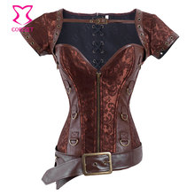 Steel Boned Corset Steampunk Clothing Zipper Corselet Gothic Corset Jacket Pouch Belt Outfits Burlesque Costumes Sexy Korset XXL 2024 - buy cheap