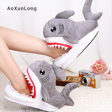 Cute Cartoon Shark Home Cotton Plush Slippers Autumn Winter Women Indoor Warm Furry Sandals Lovely Couple Anti-skid Fur Slippers 2024 - buy cheap