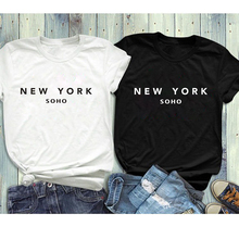 Showtly NEW YORK SOHO  Letter Print Women T-shirts tops White Black Short Sleeve Harajuku Casual Slim t shirt tees 2024 - buy cheap