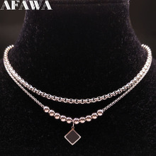 2021 Geometry Enamel Stainless Steel Choker Necklace for Women Double layer Silver Color Chain Necklaces Jewelry collier N18423 2024 - buy cheap