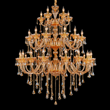 Duplex house Amber Gold Chandelier Crystal droplight Church Hotel large pendant chandelier lighting E14 Led candle lustres lampe 2024 - buy cheap