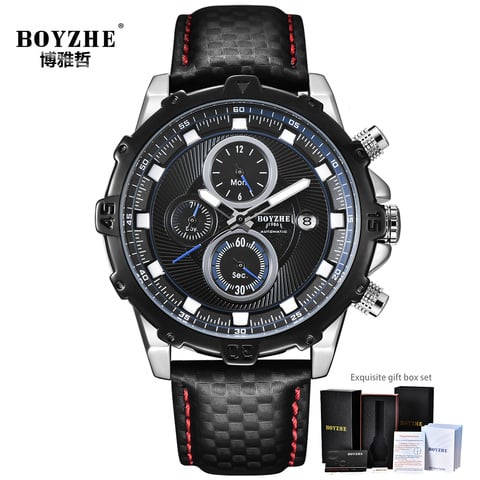 BOYZHE Luxury Brand Sport Men Fashion Waterproof Watch Automatic Mechanical Business Leather  Mens Watches Relogio Masculino 2022 - buy cheap