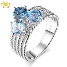 Hutang свадебное кольцо с искусственным голубым топазом, однотонное серебро 925 пробы, драгоценный камень, ювелирные изделия для женщин и девуш... 2024 - купить недорого