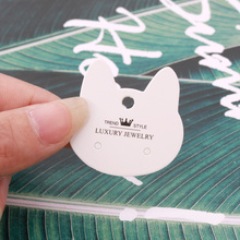 Embalaje de joyería barato que muestra tarjetas, venta al por mayor, 100 unids/lote, 3,7x3,7 cm, impresión de papel blanco, forma de gato, tarjeta de pendientes 2024 - compra barato