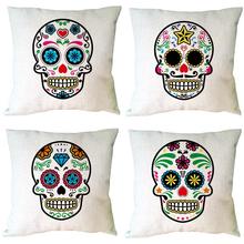 Hot various skull printed customized happy halloween decorative throw pillowcase linen cotton cushion cover for home and sofa 2024 - buy cheap