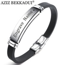 AZIZ BEKKAOUI Magnetic Buckle Engrave Name Stainless Steel Bracelets for Men Silicone Leather Bracelet Male Jewelry Dropshipping 2024 - buy cheap