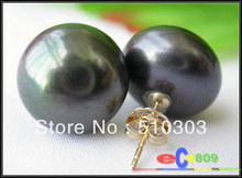 12MM BLACK ROUND FRESHWATER PEARL  EARRING 2024 - buy cheap