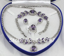 Conjuntos encantadores de colgante de amatista púrpura, collar, pulsera, pendiente de tuerca, anillo de cristal de jade 2024 - compra barato