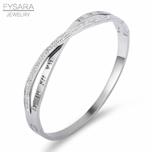 FYSARA Korean Roman Numerals CZ Crystals Cross Buckle Bracelets & Bangles Female Personality Titanium Steel X Pulseira For Women 2024 - buy cheap