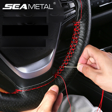 Car Steering Wheel Cover 38cm Leather Braid On The Car Steering-wheel With Needle And Thread Auto Interior Accessories 2024 - buy cheap