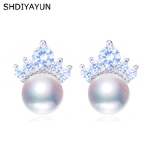SHDIYAYUN Pearl Diamond Earrings Natural Freshwater Pearl Crown Big Stud Earrings 925 Sterling Silver Pearl Jewelry For Women 2024 - compre barato
