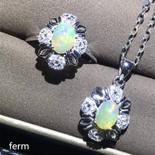 Jóias requintadas de alta qualidade 925 prata pura opala natural embutida conjunto de joias femininas anéis pingentes 2 peças. 2024 - compre barato